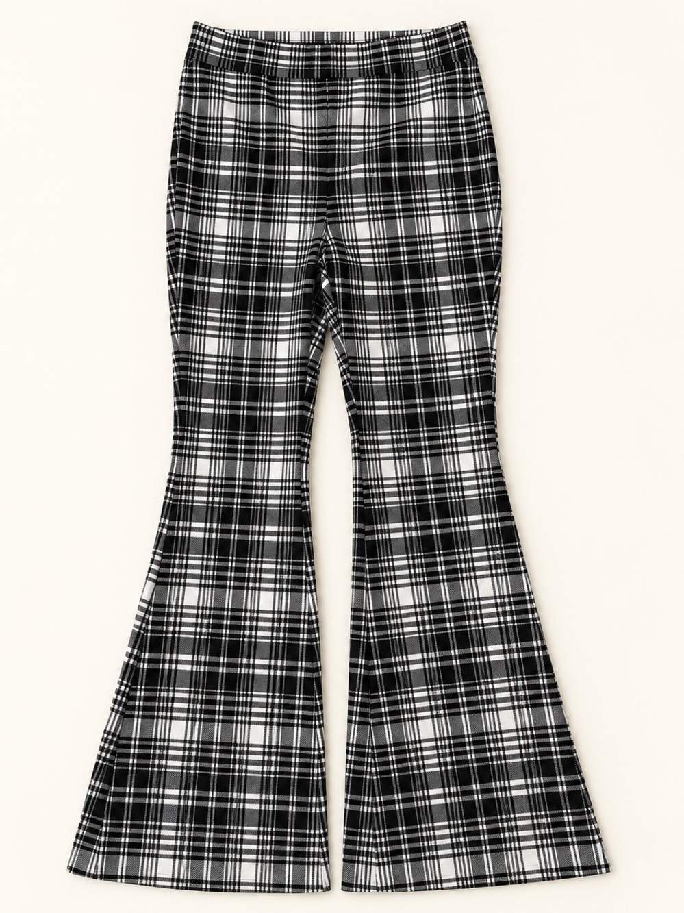 BAR III Black White Plaid High Rise Pull-On Flare Bell Bottom Y2K Pants Size M